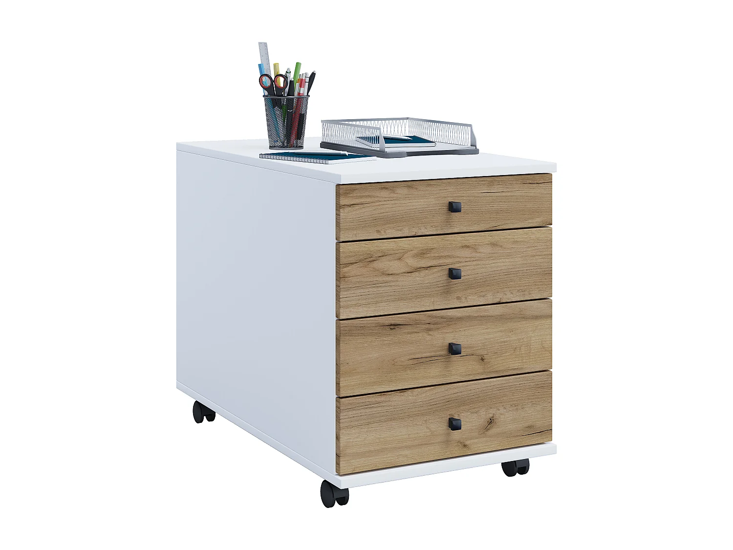 Roll Container Lona White / Honey oak H. 57 x W. 42 x D. 50 cm