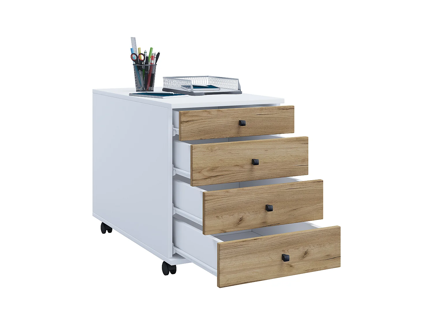 Roll Container Lona White / Honey oak H. 57 x W. 42 x D. 50 cm