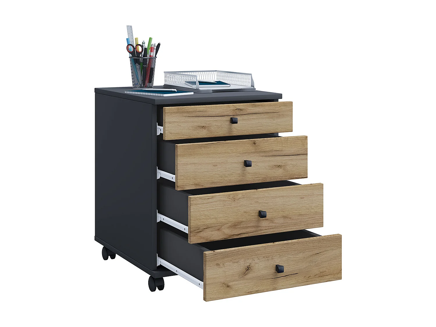 Roll Container Lona Anthracite / honey oak H. 57 x W. 42 x D. 50 cm