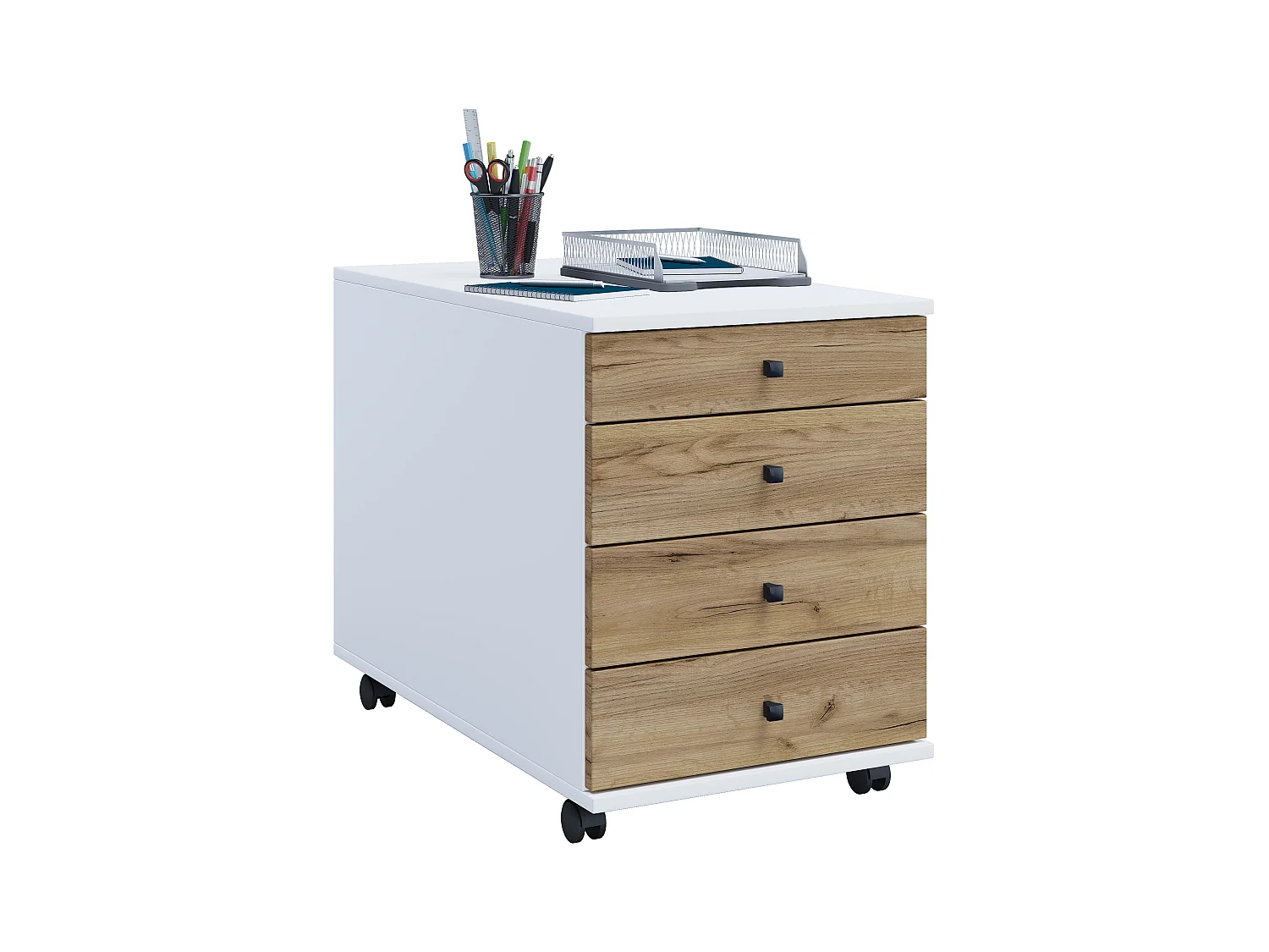 Roll Container Lona White / Honey oak H. 57 x W. 42 x D. 75 cm