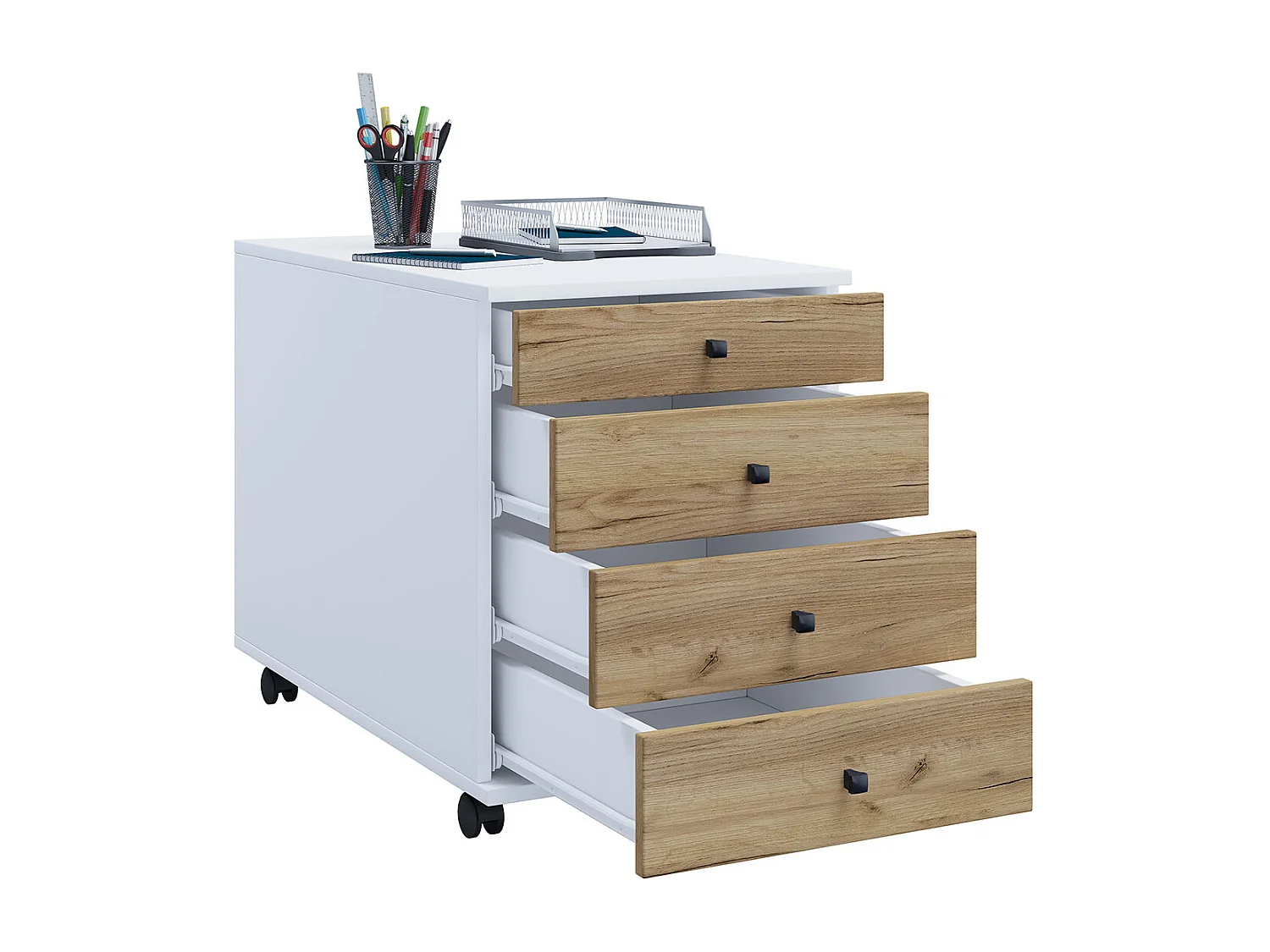 Roll Container Lona White / Honey oak H. 57 x W. 42 x D. 75 cm