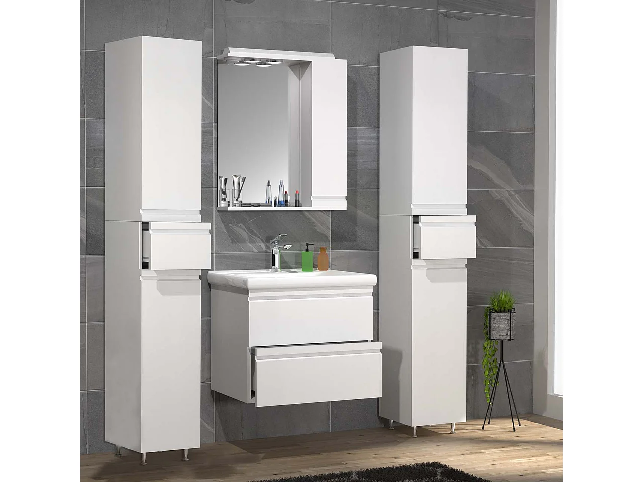 Bathroom furniture washbasin Silora White H. 180 x W. 120 x D. 46 cm