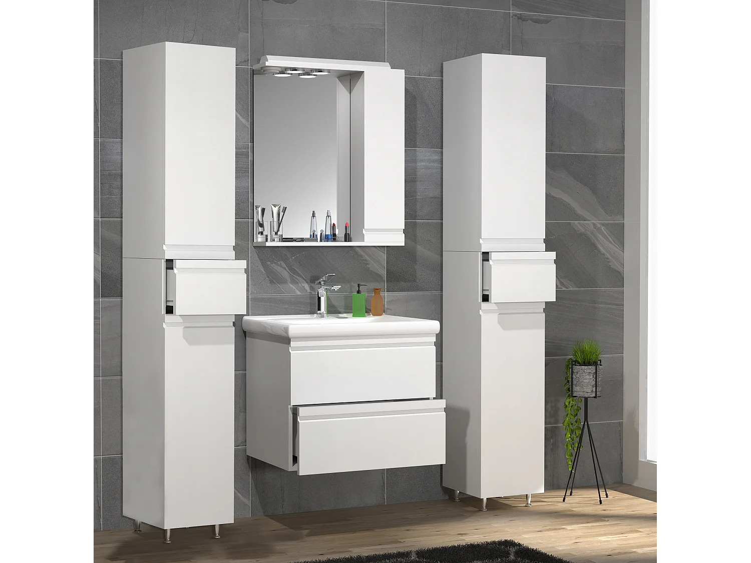 Bathroom furniture washbasin Silora White H. 180 x W. 120 x D. 46 cm