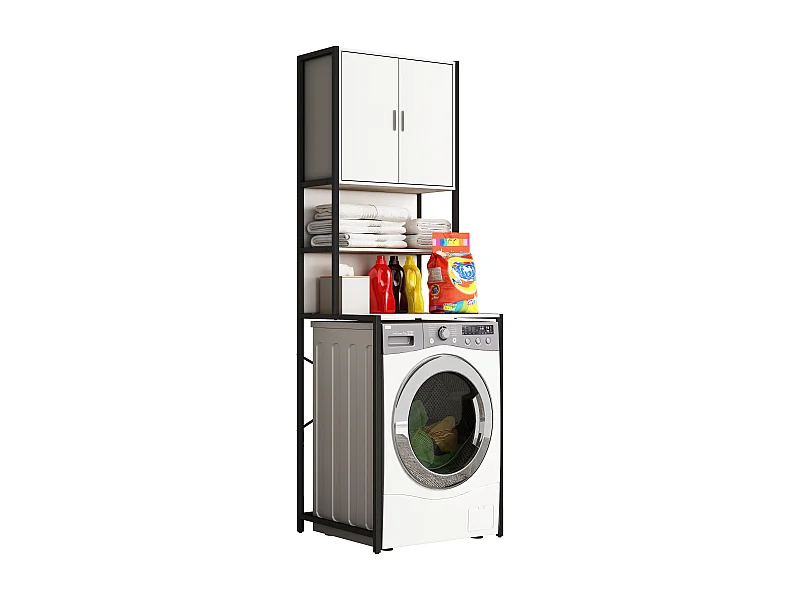 Bathroom furniture washing machine cabinet Edino White H. 189 x W. 64 x D. 48 cm