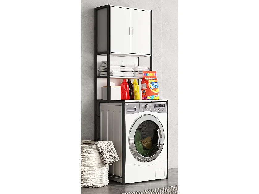 Bathroom furniture washing machine cabinet Edino White H. 189 x W. 64 x D. 48 cm