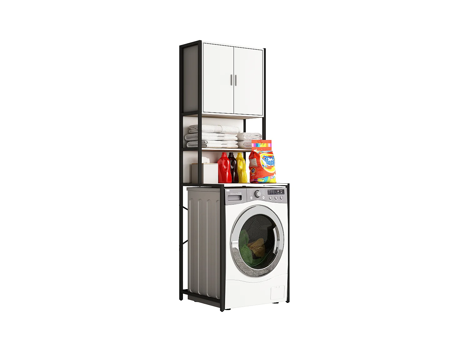Bathroom furniture washing machine cabinet Edino White H. 189 x W. 64 x D. 48 cm