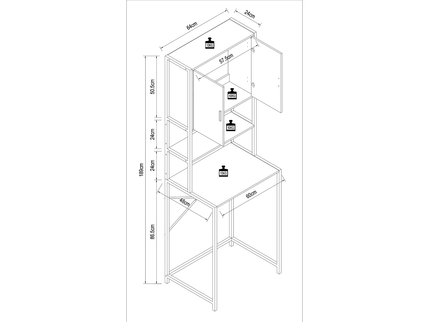 Mobiliário de casa de banho armário de máquina de lavar Edino Branco A. 189 x L. 64 x P. 48 cm
