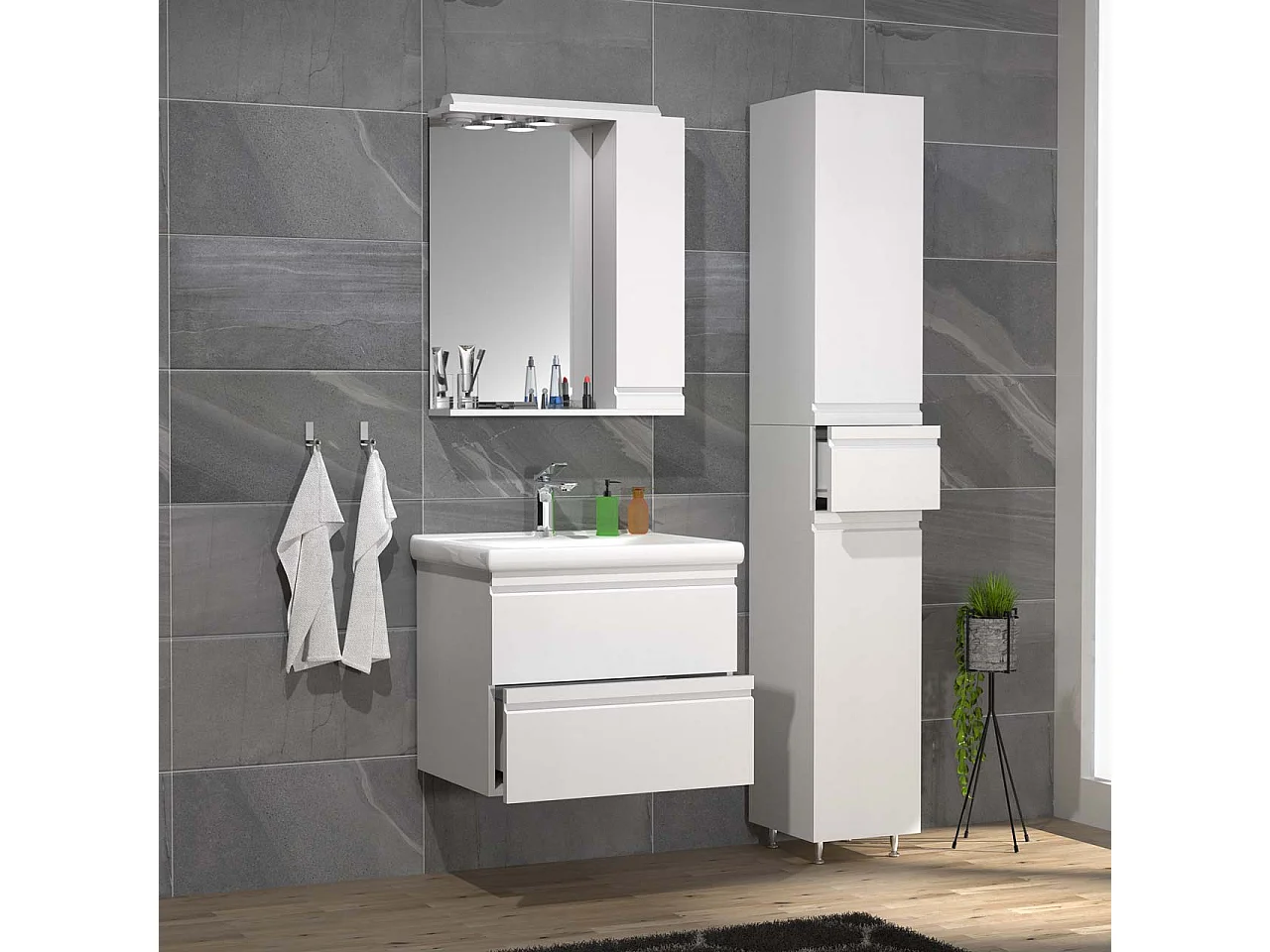 Bathroom furniture washbasin Silora White H. 180 x W. 90 x D. 46 cm