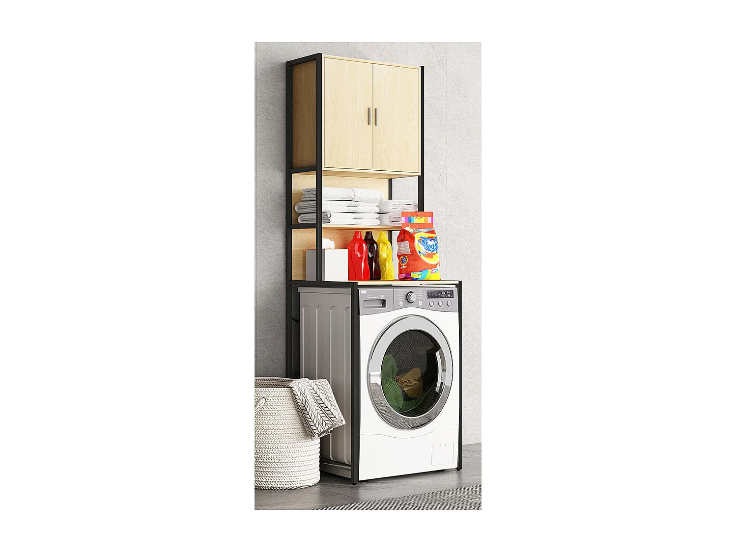 Bathroom furniture washing machine cabinet Edino Honey oak H. 189 x W. 64 x D. 48 cm