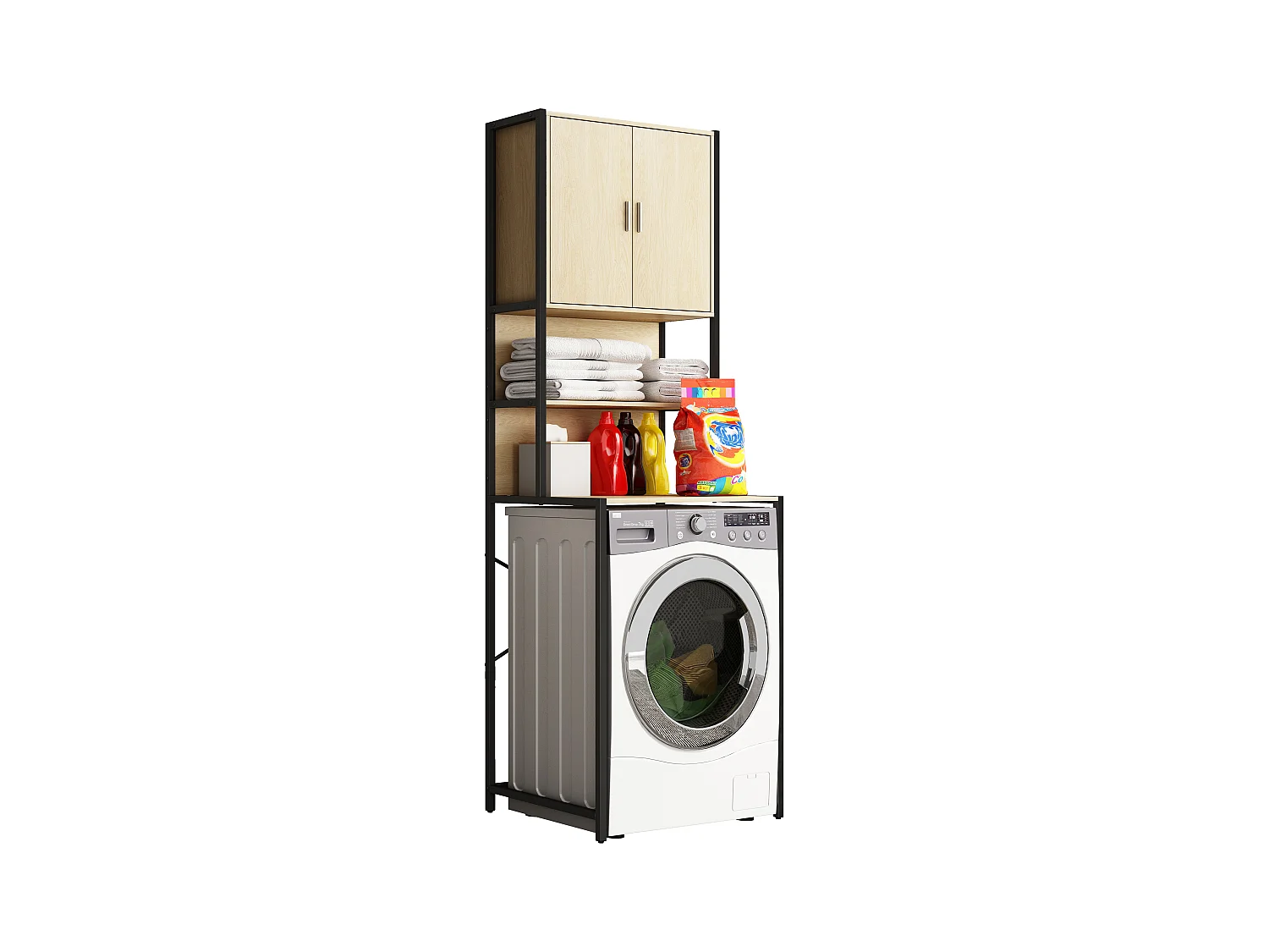 Bathroom furniture washing machine cabinet Edino Honey oak H. 189 x W. 64 x D. 48 cm