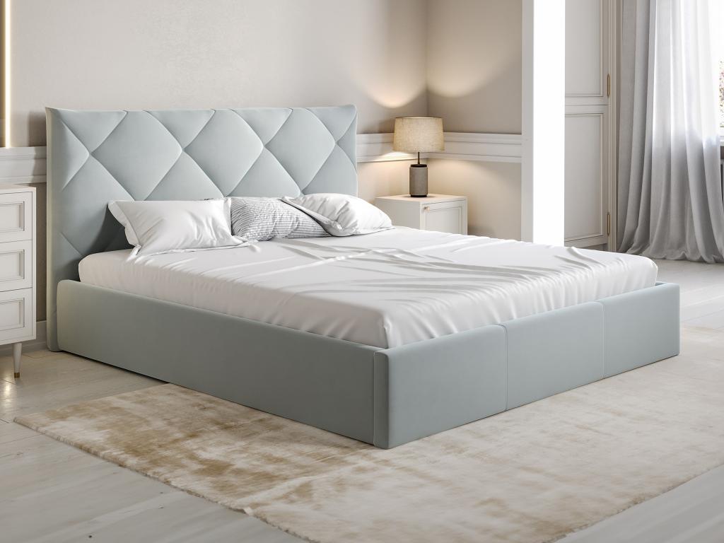 Lit coffre 160 x 200 cm - Velours - Gris clair + Matelas - STARI de Pascal Morabito