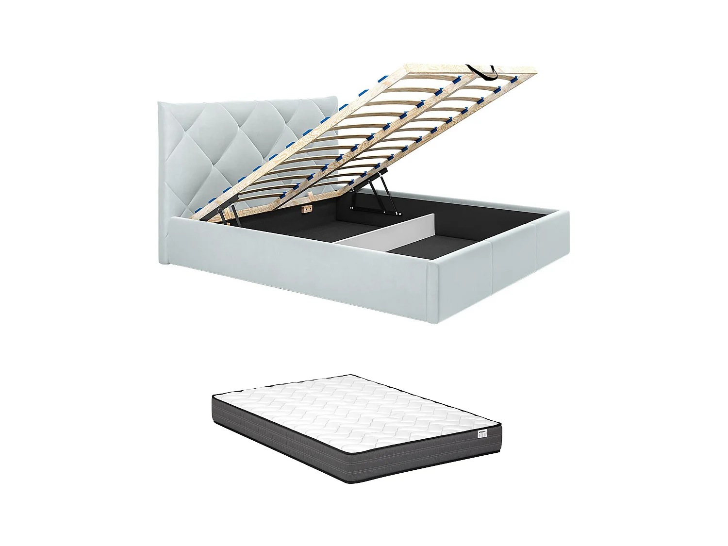 Bed met opbergruimte 160 x 200 cm - Velours - Lichtgrijs + matras - STARI van Pascal Morabito