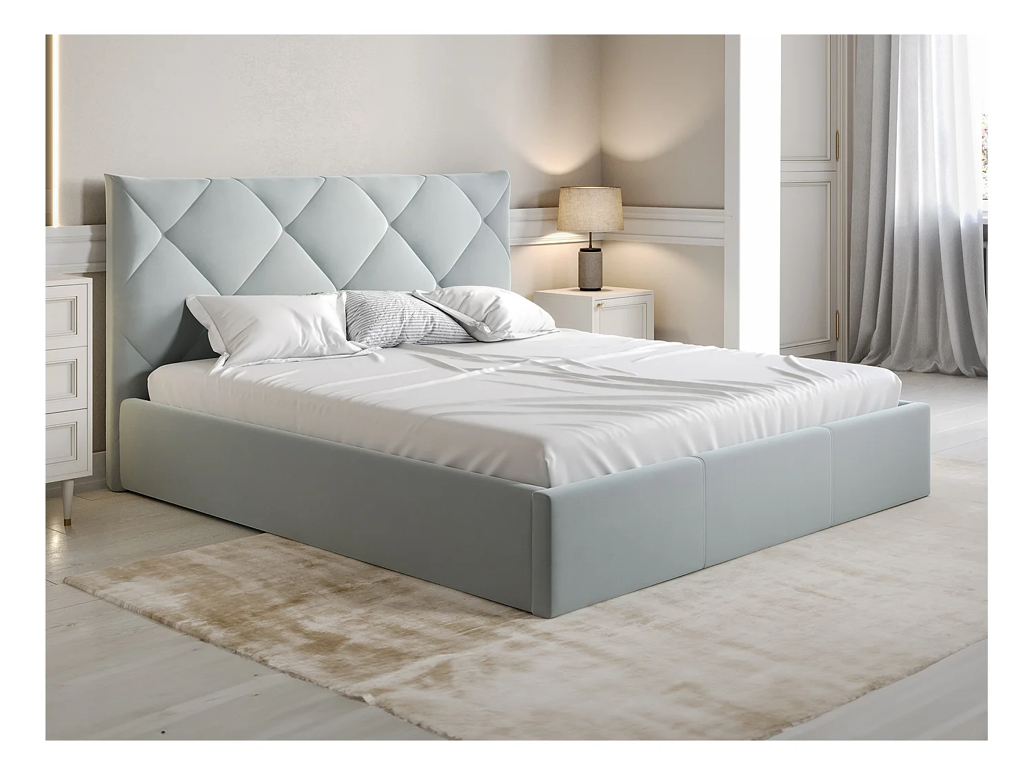 Lit coffre 160 x 200 cm - Velours - Gris clair + Matelas - STARI de Pascal Morabito