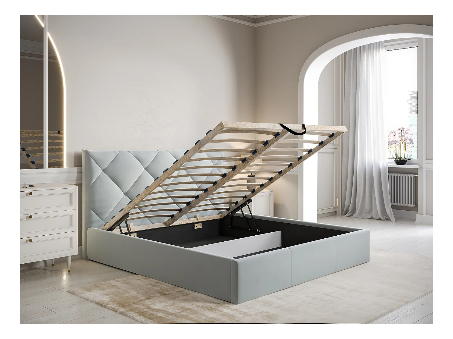 Canapé abatible 160 x 200 cm - Terciopelo - Gris claro + Colchón - STARI de Pascal Morabito