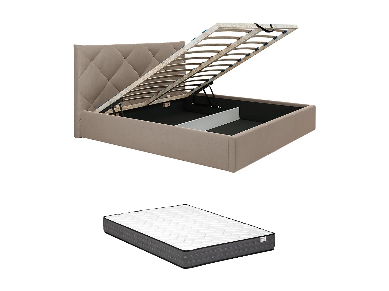 Lit coffre 180 x 200 cm - Velours - Beige + Matelas - STARI de Pascal Morabito