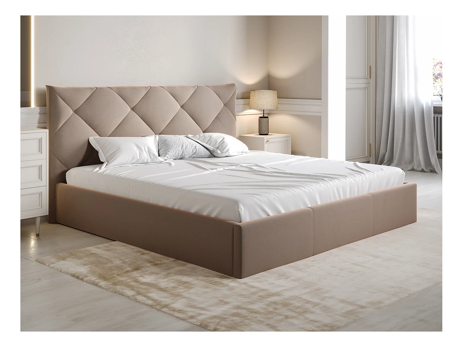 Lit coffre 180 x 200 cm - Velours - Beige + Matelas - STARI de Pascal Morabito