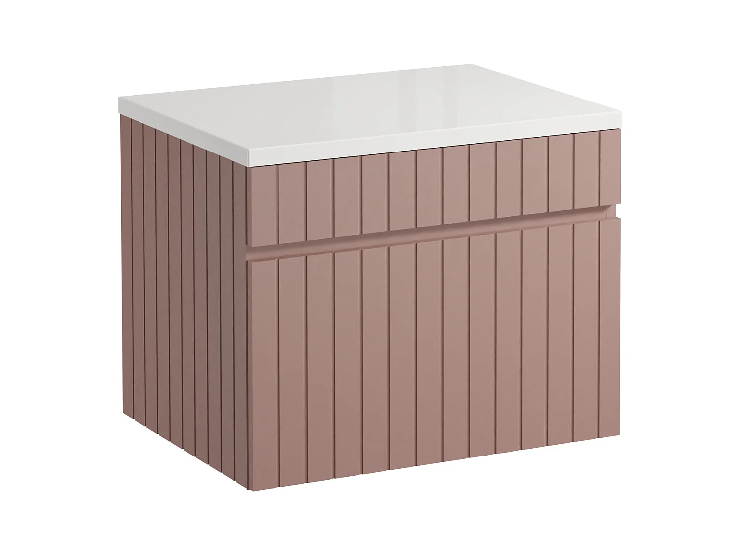 Meuble sous vasque suspendu strié rose avec planche - 60 cm - SATARA