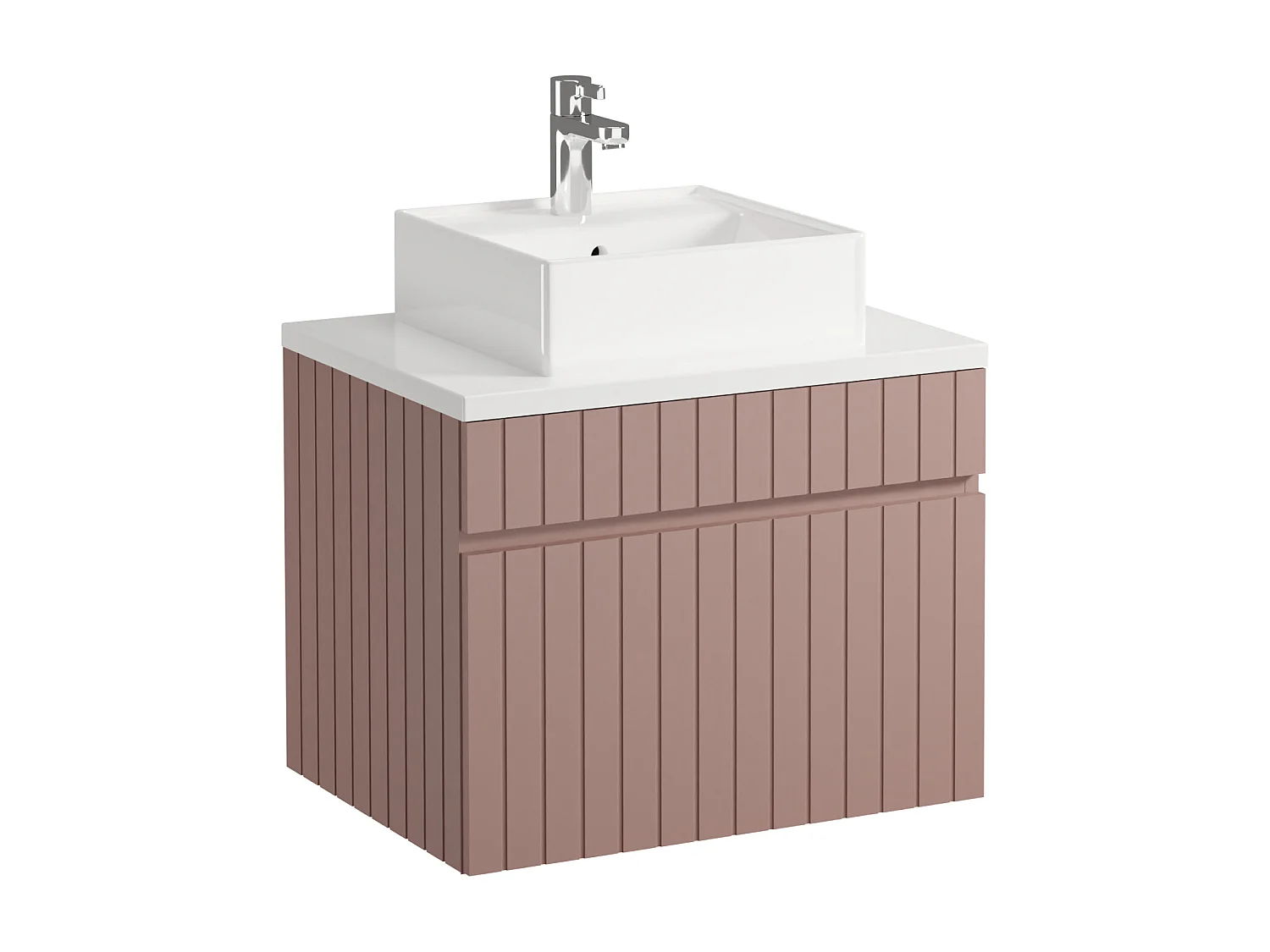 Mueble de baño suspendido rosa con lavabo sobre encimera - 60 cm - SATARA