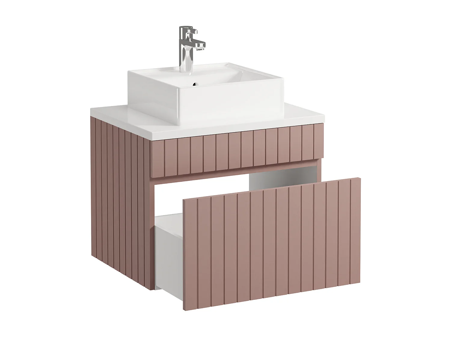 Mueble de baño suspendido rosa con lavabo sobre encimera - 60 cm - SATARA