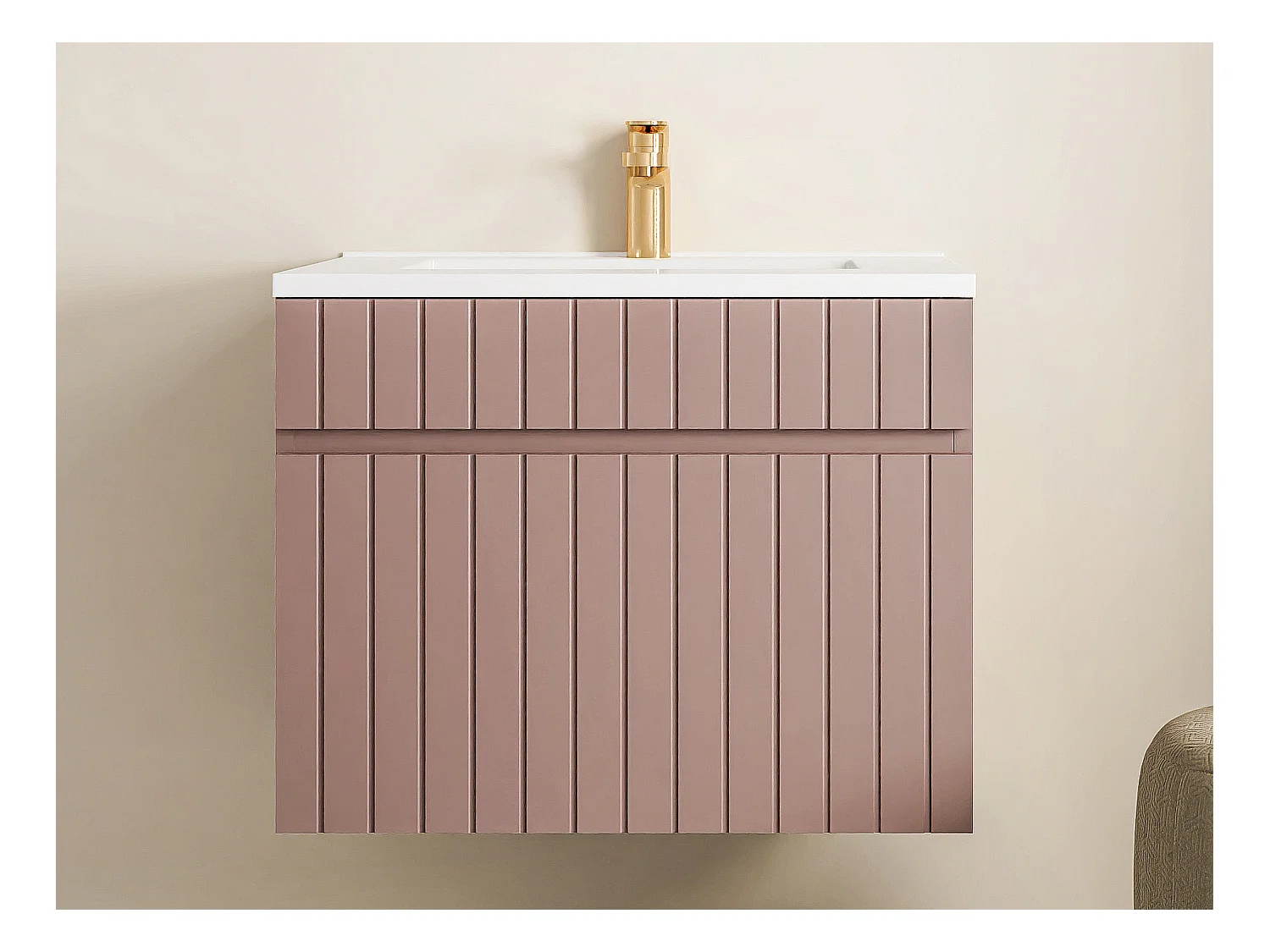 Roze gestreept hangmeubel voor badkamer met inbouwwastafel - 60 cm - SATARA