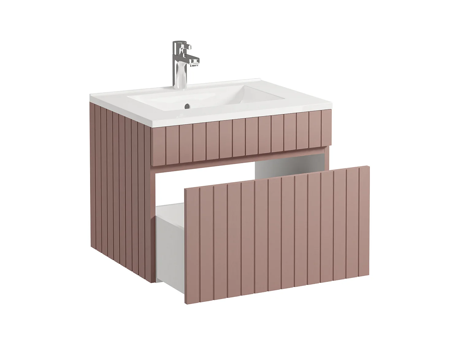 Roze gestreept hangmeubel voor badkamer met inbouwwastafel - 60 cm - SATARA