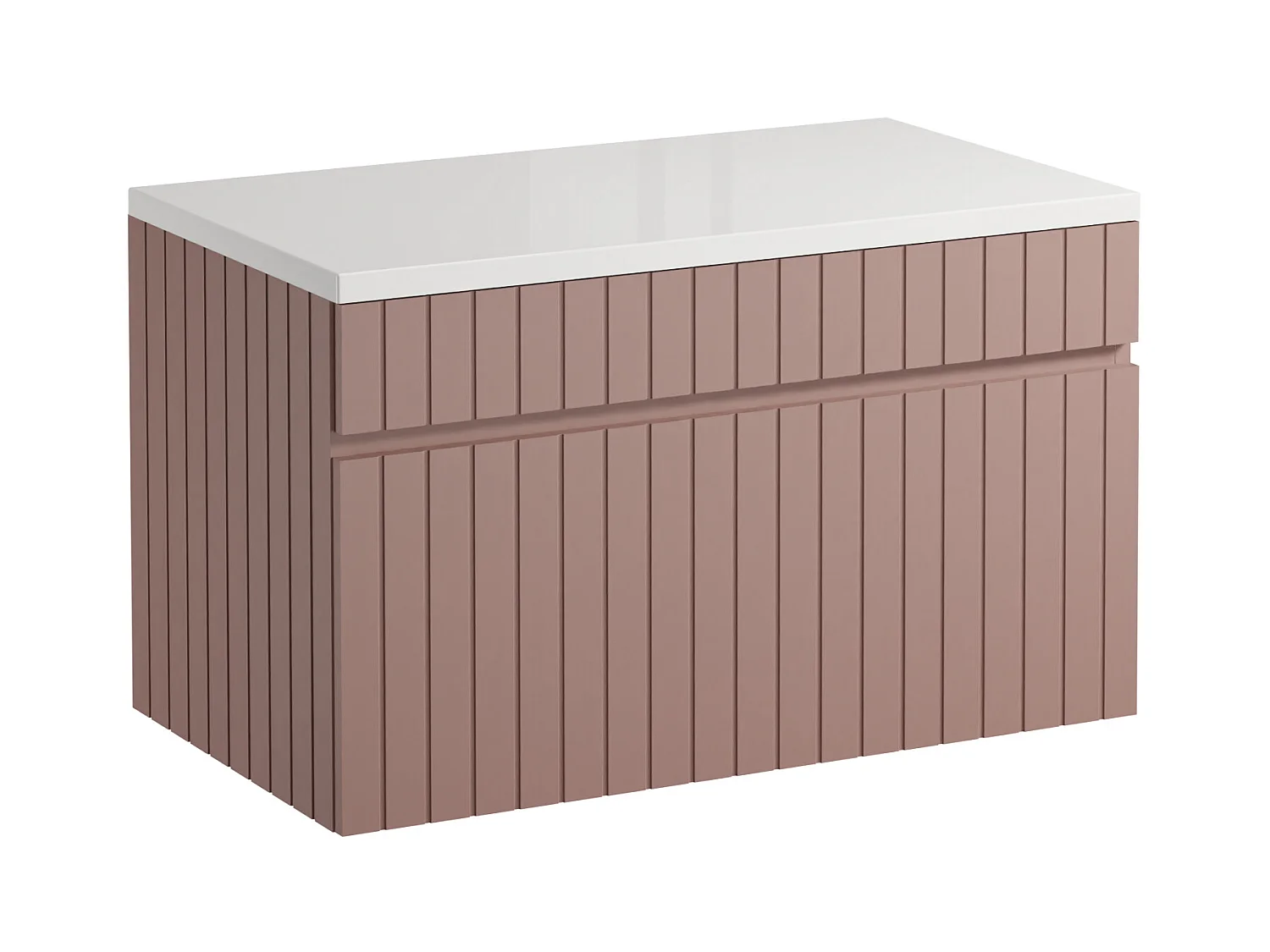 Waschbeckenunterschrank hängend mit Aufsatzplatte - Streifen-Optik - Rosa - 80 cm - SATARA