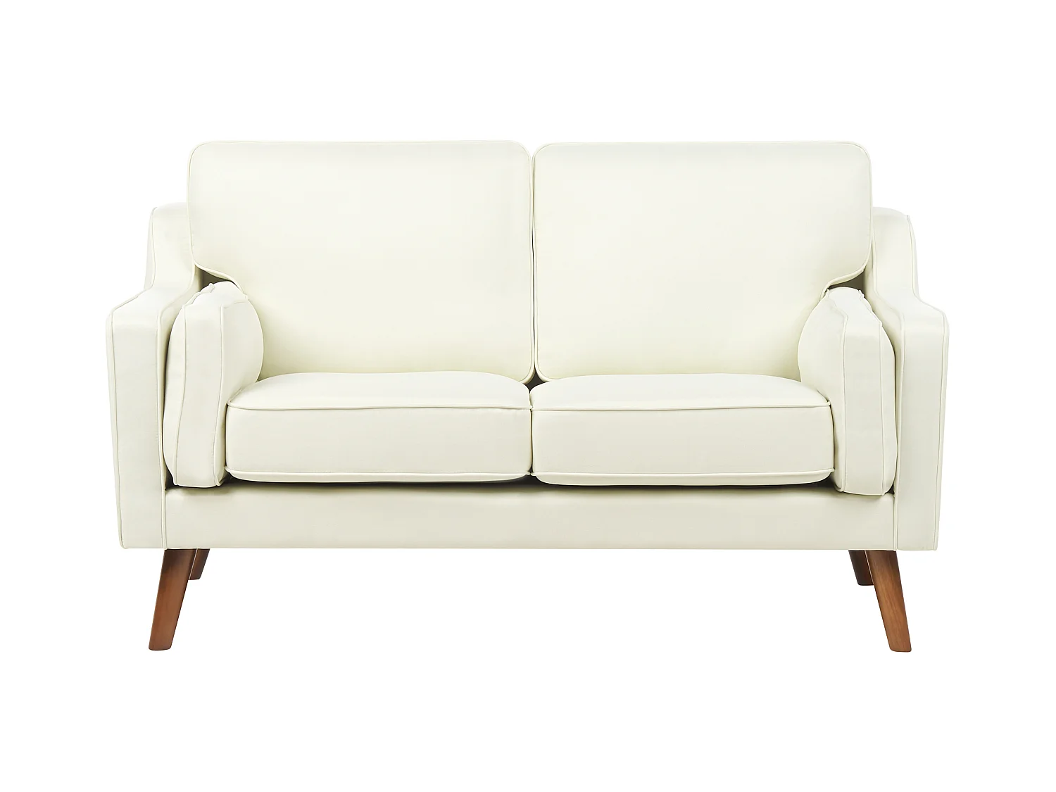 2-Sitzer Sofa Stoffbezug weiß mit hohen Holzbeinen dicken Sitzkissen Lokka