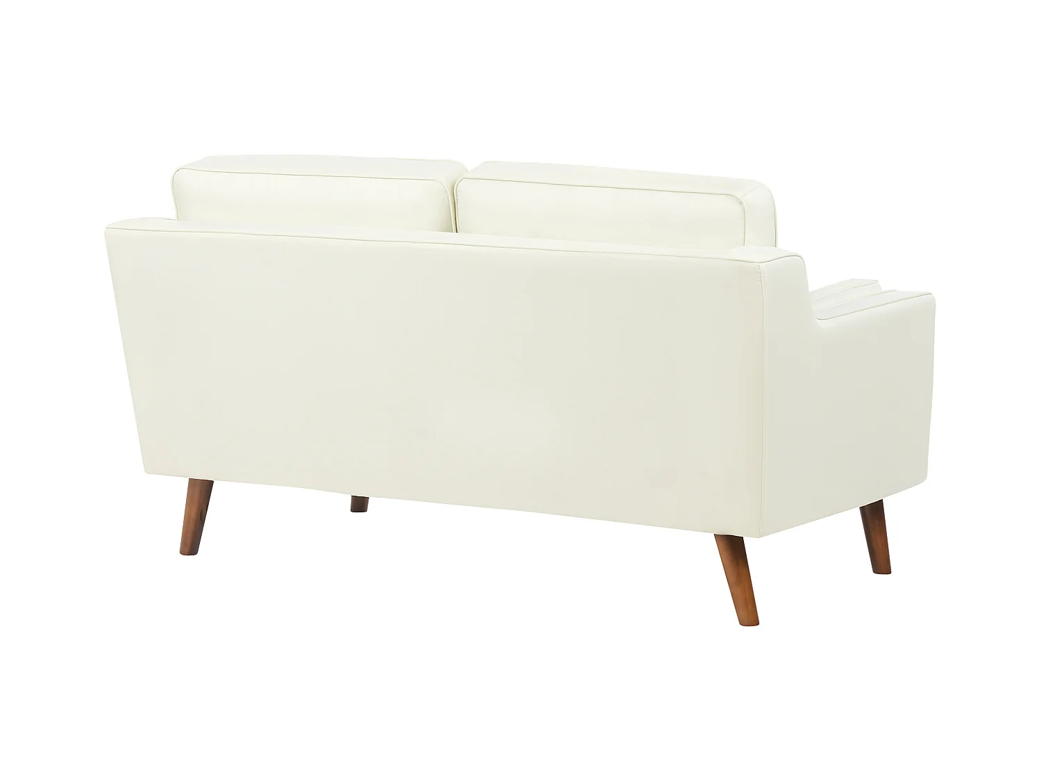 2-Sitzer Sofa Stoffbezug weiß mit hohen Holzbeinen dicken Sitzkissen Lokka