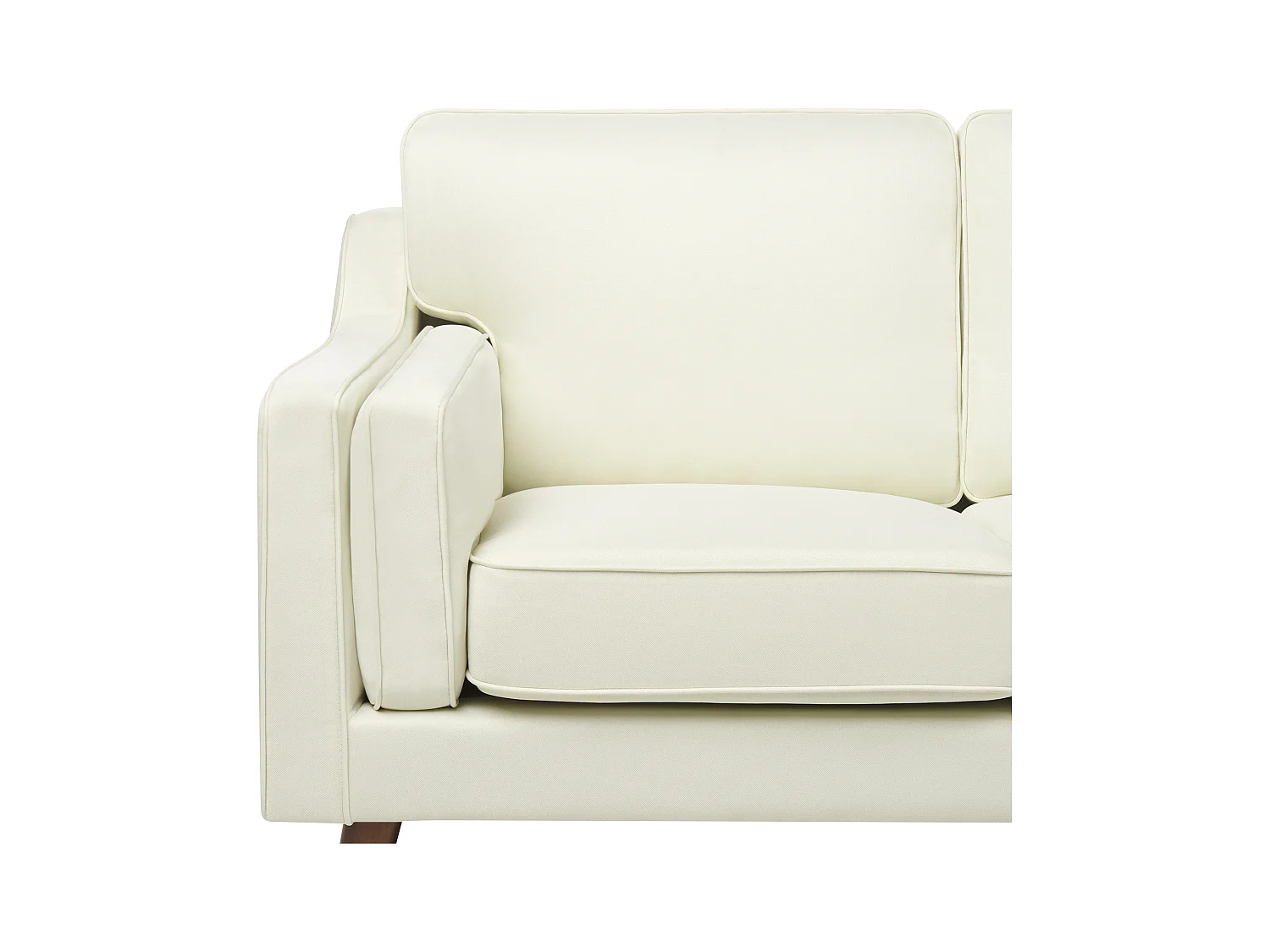 2-Sitzer Sofa Stoffbezug weiß mit hohen Holzbeinen dicken Sitzkissen Lokka