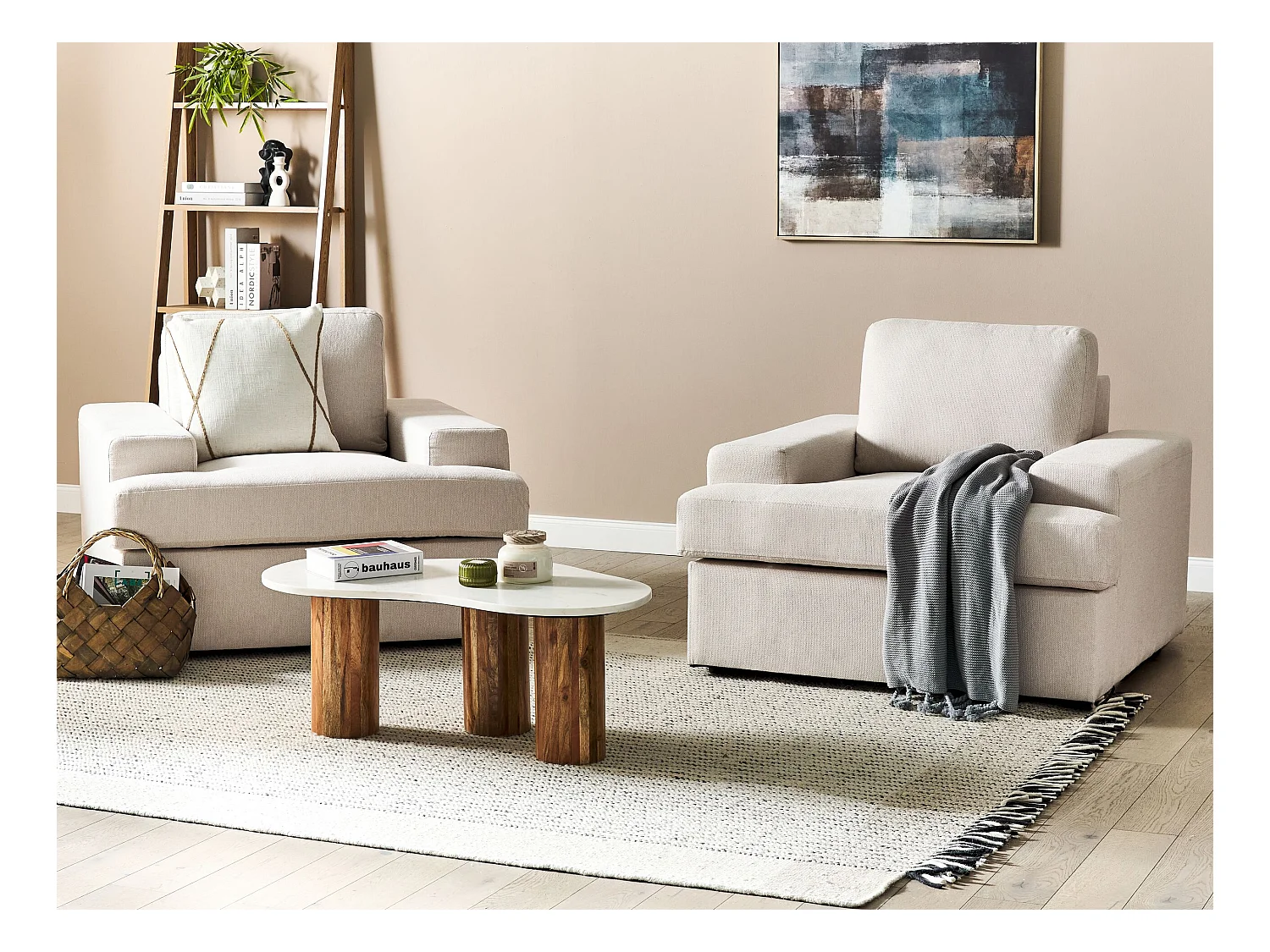 Lot de 2 fauteuils ALLA Tissu Beige clair