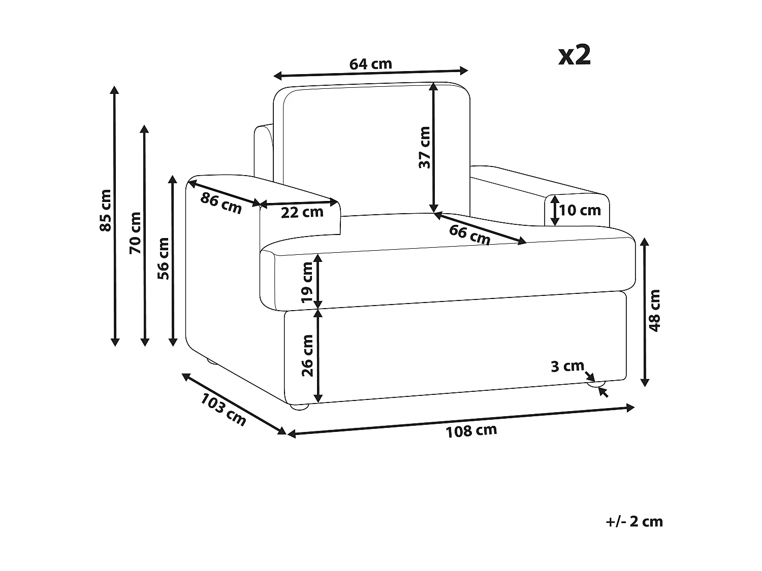 Lot de 2 fauteuils ALLA Tissu Gris clair