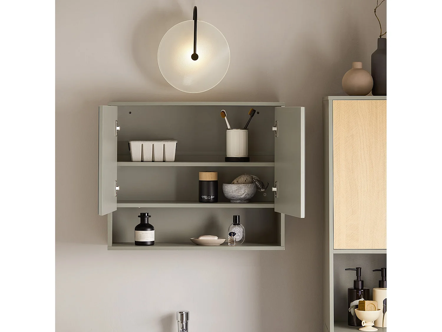 SoBuy Armoire Murale de Salle de Bain avec Miroir, Meuble de Toilette Suspendue Placard de Rangement, 60 x 20 x 49,5 cm, Gris, BZR134-NG