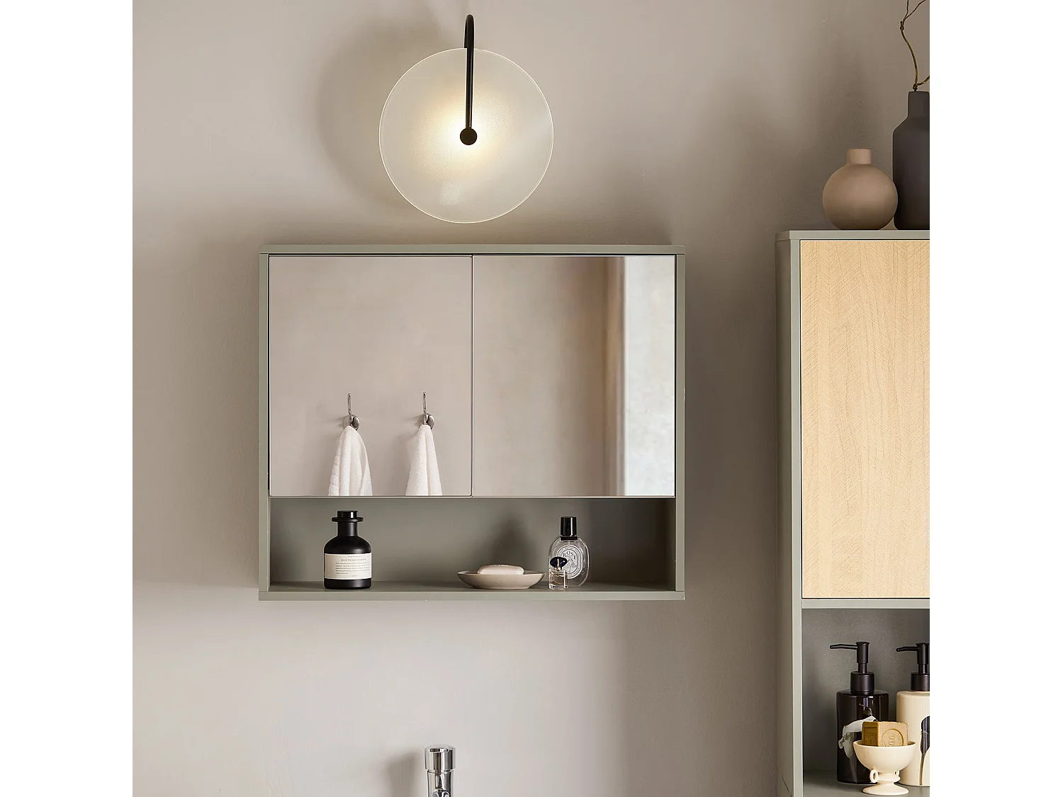 SoBuy Armoire Murale de Salle de Bain avec Miroir, Meuble de Toilette Suspendue Placard de Rangement, 60 x 20 x 49,5 cm, Gris, BZR134-NG