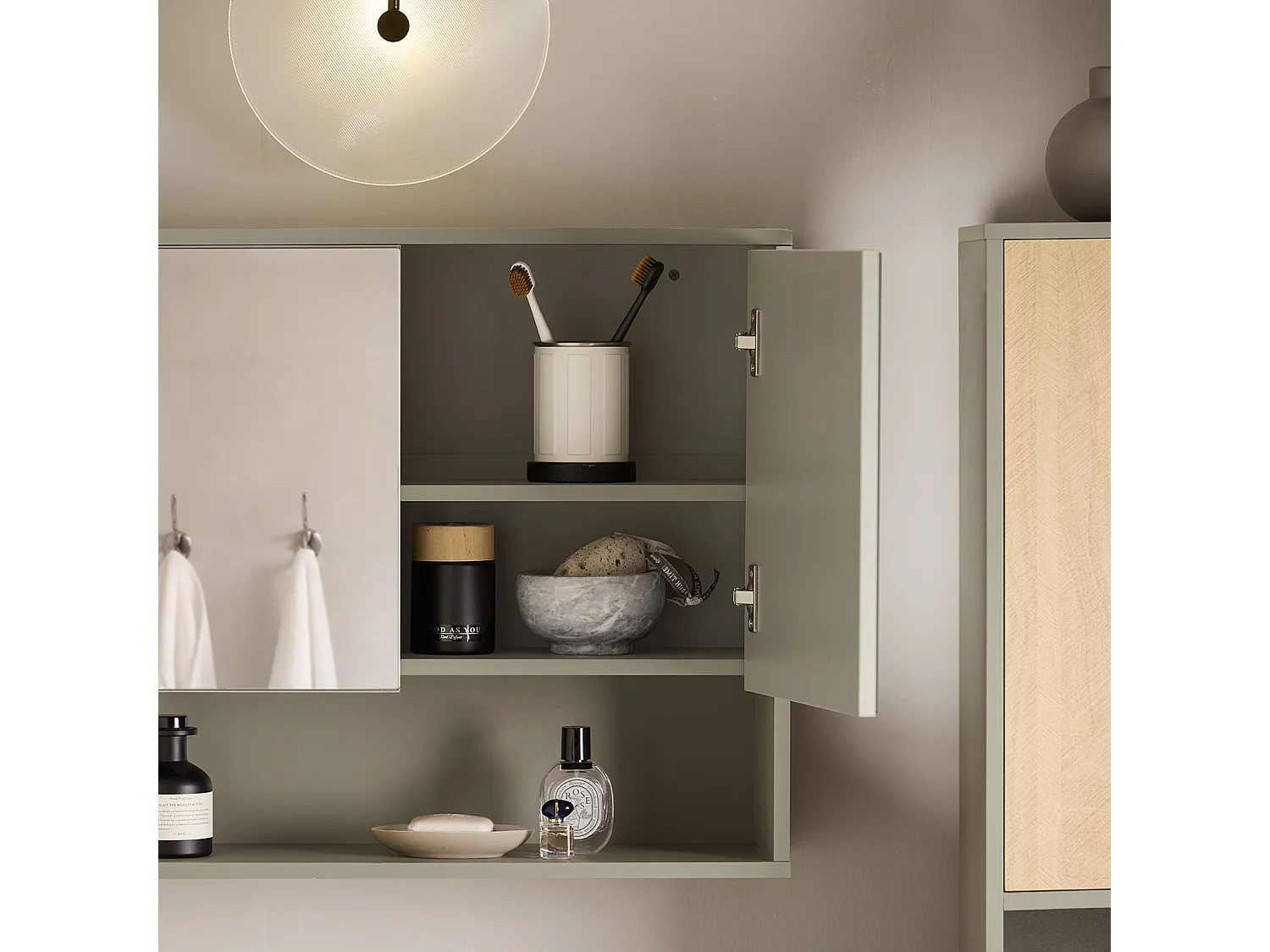 SoBuy Armoire Murale de Salle de Bain avec Miroir, Meuble de Toilette Suspendue Placard de Rangement, 60 x 20 x 49,5 cm, Gris, BZR134-NG