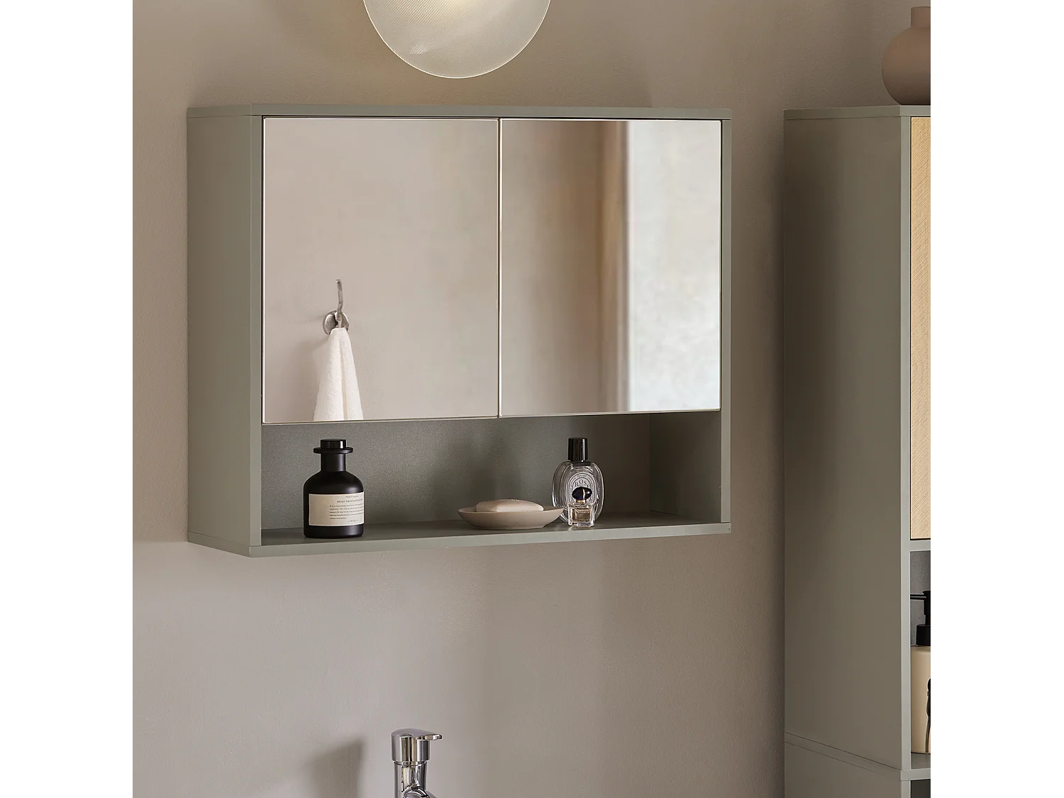 SoBuy Armoire Murale de Salle de Bain avec Miroir, Meuble de Toilette Suspendue Placard de Rangement, 60 x 20 x 49,5 cm, Gris, BZR134-NG