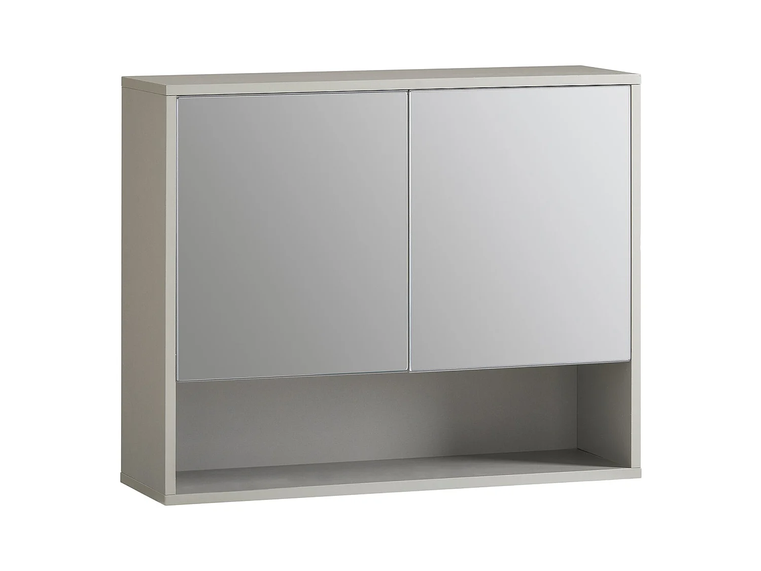 SoBuy Badkamerwandkast met spiegel, wandgemonteerd wastafelmeubel, opbergkast met 2 deuren, open vak en verstelbare planken, 60 x 20 x 49,5 cm, grijs, BZR134-NG