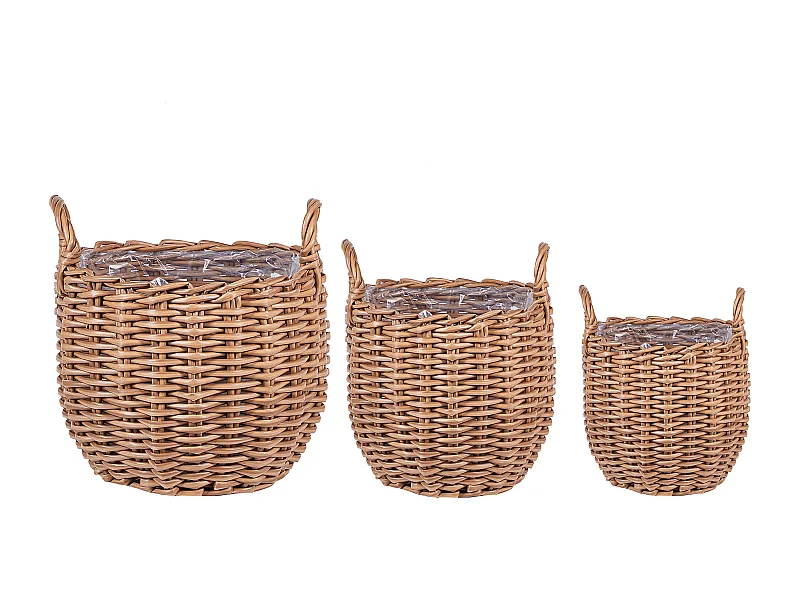 Set van 3 bloempotten AUCUBA PE rotan 26/34/44 cm Lichtbruin