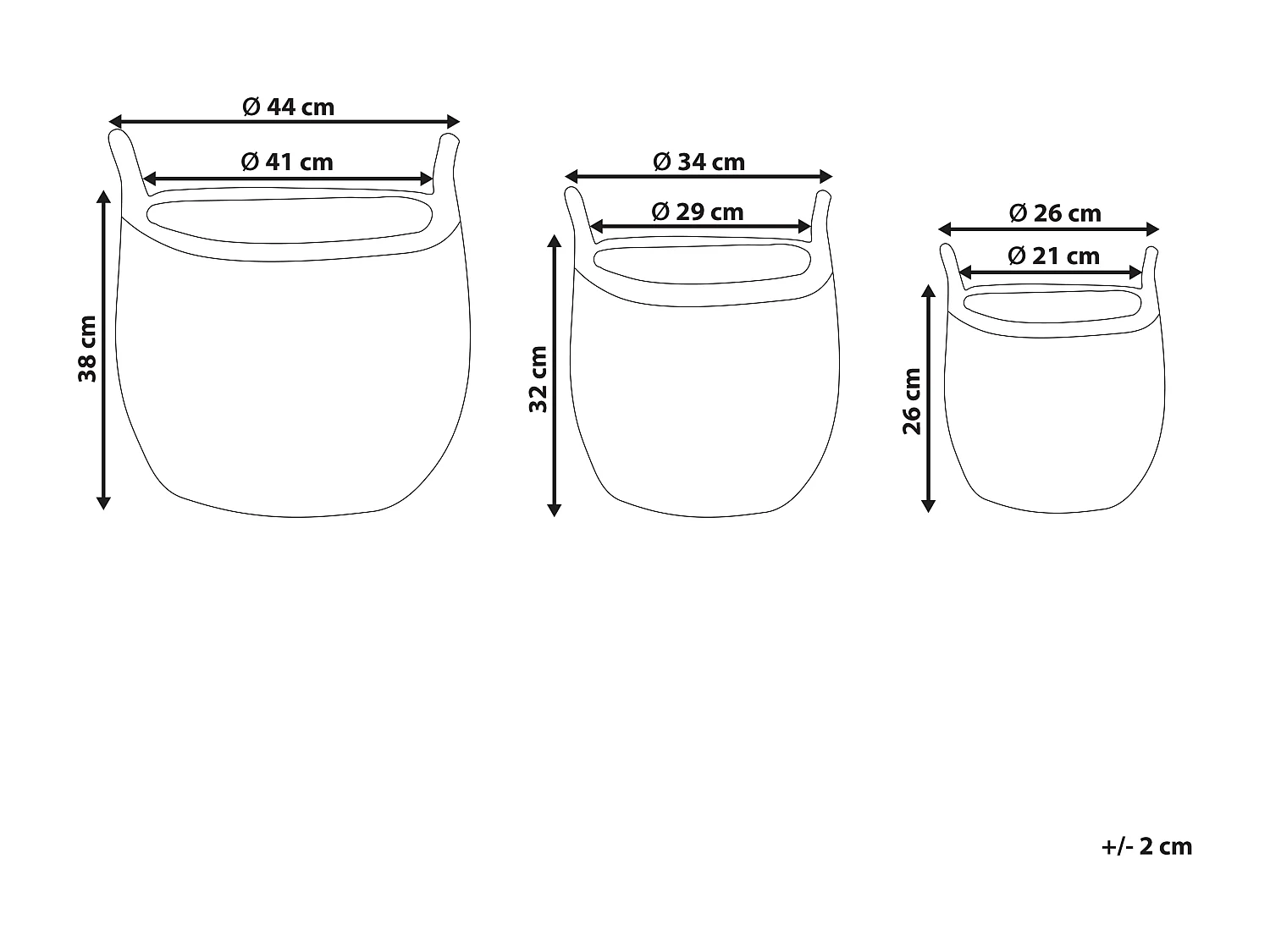 Set van 3 bloempotten AUCUBA PE rotan 26/34/44 cm Lichtbruin