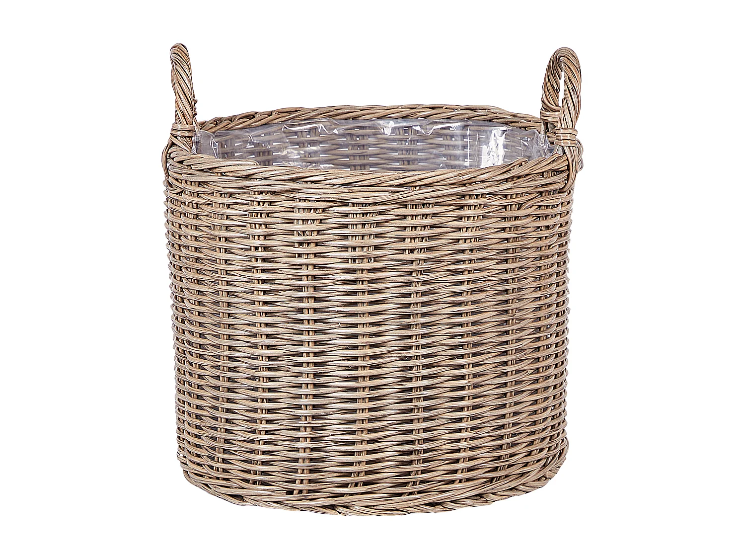 Blumenkorb Rattan braun 3er Set rund geflochten mit Folie Griffen Boho Pendula