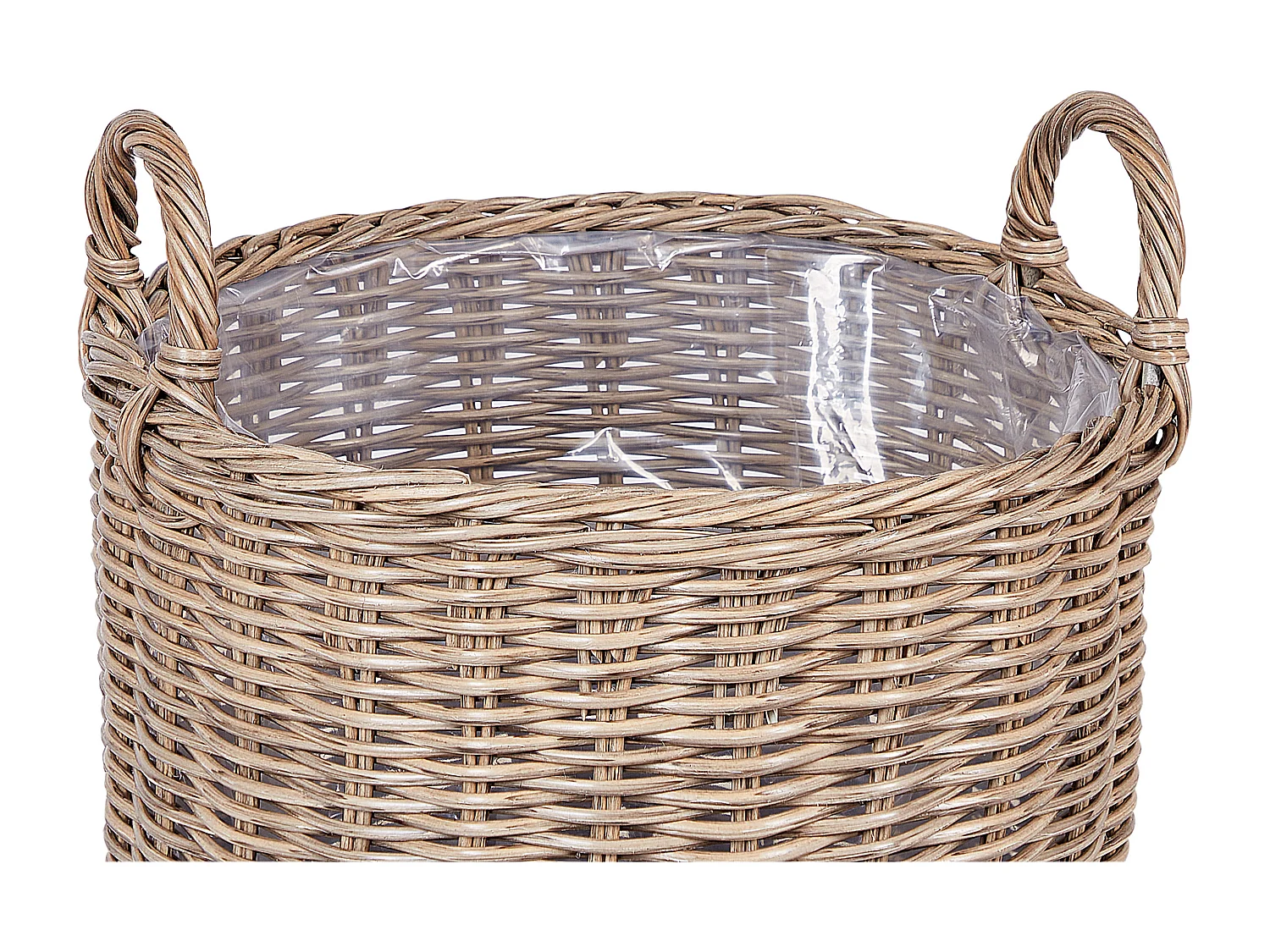 Blumenkorb Rattan braun 3er Set rund geflochten mit Folie Griffen Boho Pendula