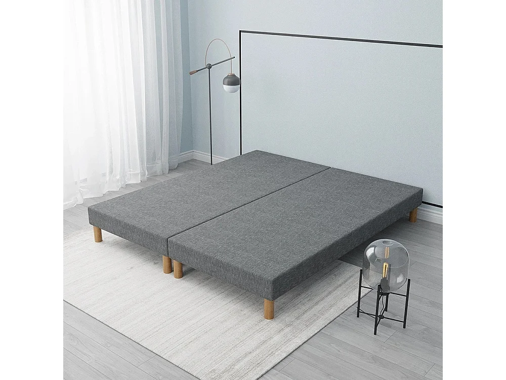 Sommier tapissier gris 200x200 (2x100x200) + jeu de pied offert. Fabrication francaise.
