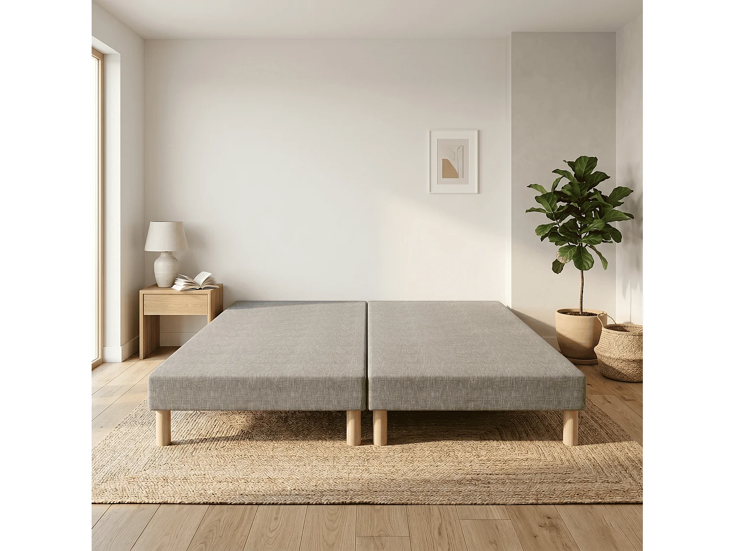 Sommier Tapissier First Gris 200x200 (2x100x200) Hauteur 30 cm 24 Lattes Fixes Pin Massif 8 Pieds Offerts Fabrication Française