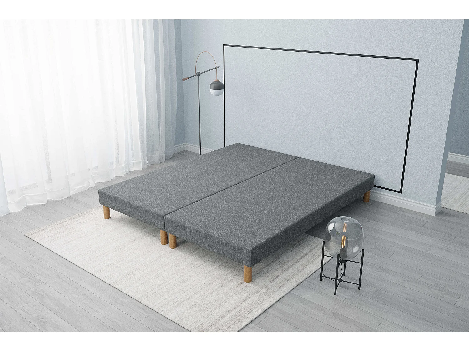 Sommier tapissier gris 180x200 (2x90x200) + jeu de pied offert