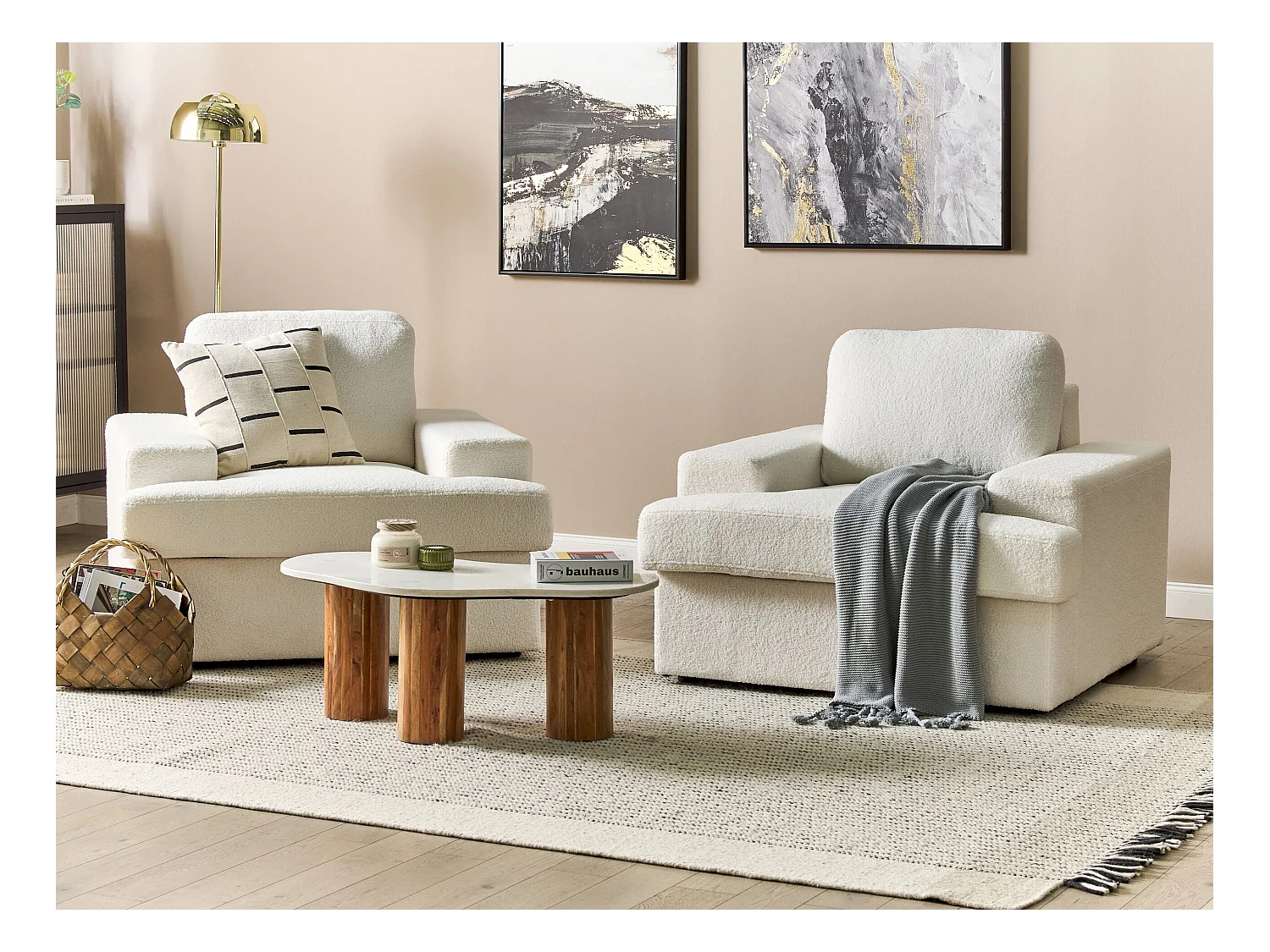 Fauteuil ALLA Bouclé Blanc cassé