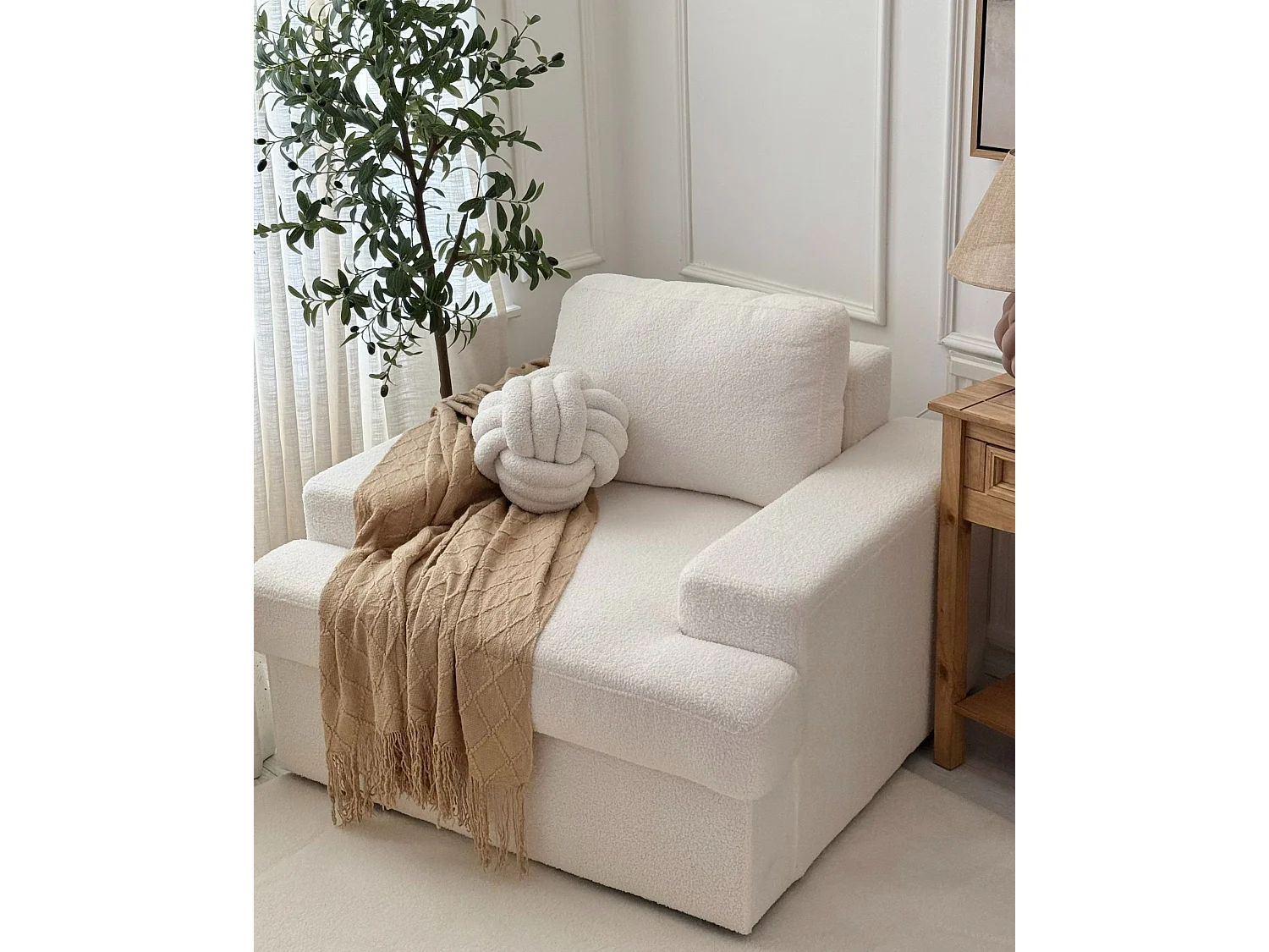 Fauteuil ALLA Bouclé Blanc cassé