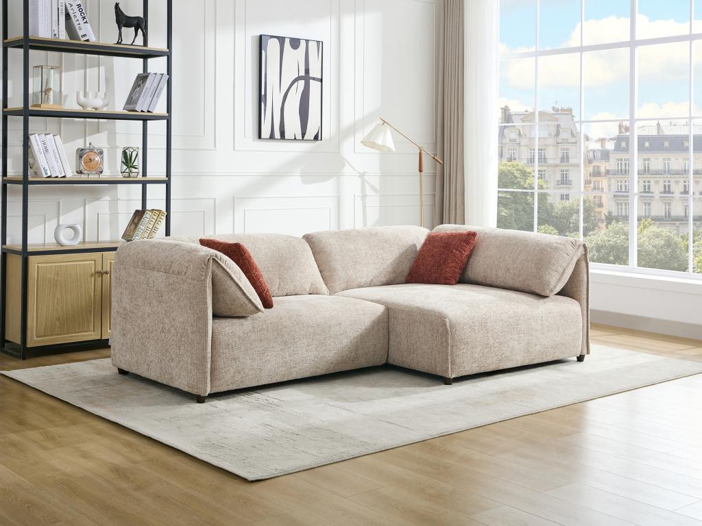 Canapé angle droit en tissu texturé beige LOUSOPA de Maison Céphy