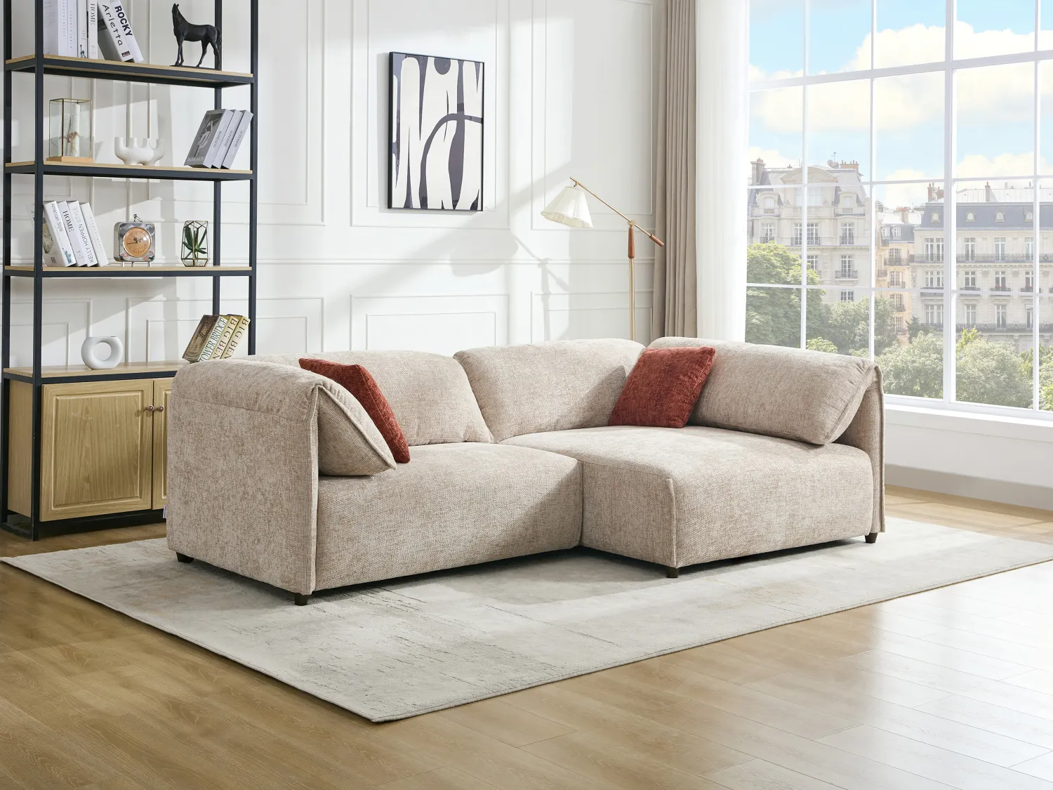 Canapé angle droit en tissu texturé beige LOUSOPA de Maison Céphy