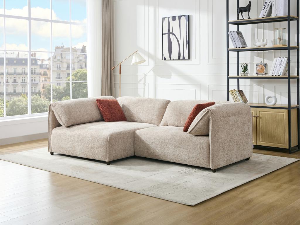 Canapé angle gauche en tissu texturé beige LOUSOPA de Maison Céphy
