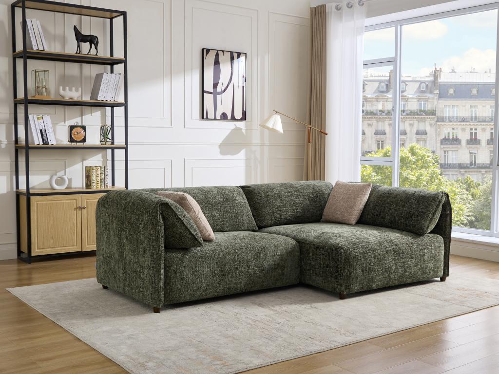 Canapé angle droit en tissu texturé vert LOUSOPA de Maison Céphy