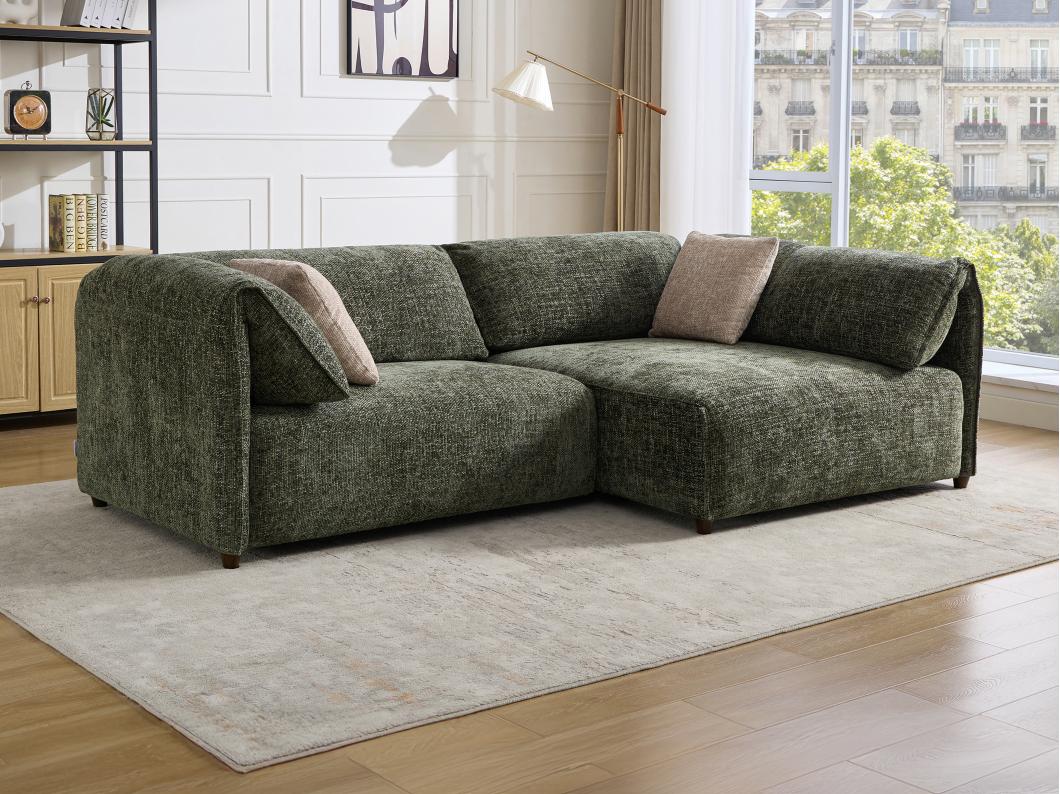 Ecksofa - Ecke rechts - Strukturstoff - Grün - LOUSOPA von Maison Céphy